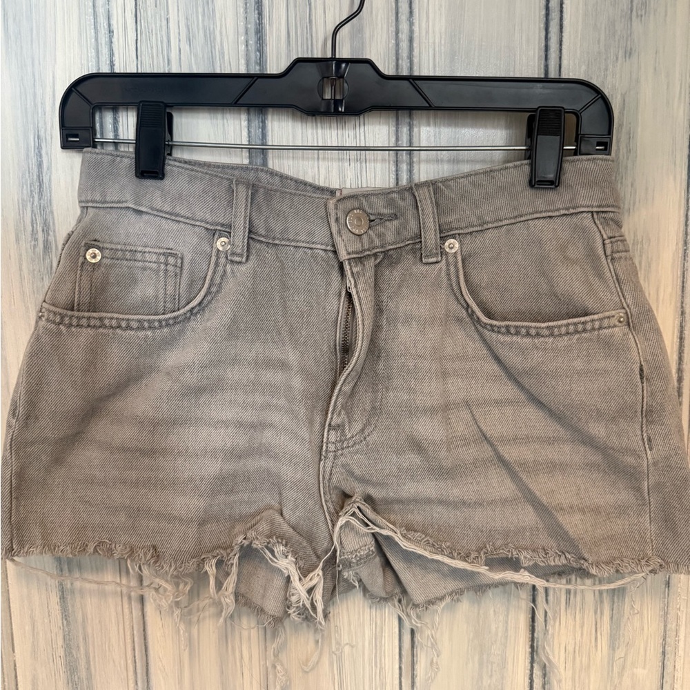 BDG Light Gray Frayed Denim Shorts